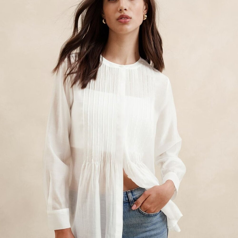 Banana Republic Outlet Pintuck Organza Sheer Blouse White Size S